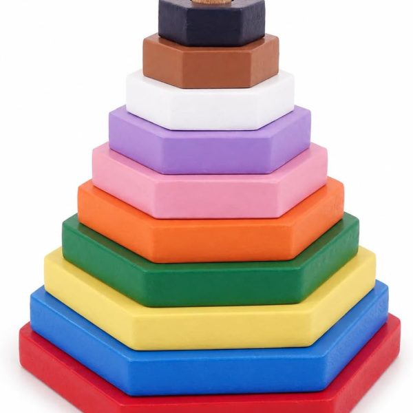 Tantrums Hexagone Stacking Rings Graded Tower Toy for Kids - Sensory Toys for 6 to 12 Months | Wooden Building Block Tower Toy | Stacker Montessori Learning for Babies | Educational Motor Skills