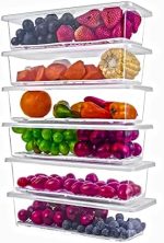 Xiran 6 Fridge Storage Boxes Fridge Organizer With Removable Drain Plate&Lid Stackable Fridge Storage Containers Plastic Freezer Storage Containers For Fish,Meat,Vegetables,Fruits(1500Ml),Transparent - Image 2