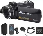 Digital 4K Video Camera Camcorder, 30MP with 16X Zoom, 3.0-Inch IPS Touch Screen, Wi-Fi, Night Vision, 32GB Storage, Remote Control for YouTube Vlogging, Black