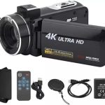 Digital 4K Video Camera Camcorder, 30MP with 16X Zoom, 3.0-Inch IPS Touch Screen, Wi-Fi, Night Vision, 32GB Storage, Remote Control for YouTube Vlogging, Black