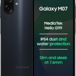 Samsung Galaxy M07 Mobile (Black, 4GB RAM, 64GB Storage) | MediaTek Helio G99 | AnTuTu 624K | IP54| 50MP Camera | 7.6mm Slim | 5000mAh Battery | 25W Fast Charging | 6 Gen OS Upgrades | Without Charger