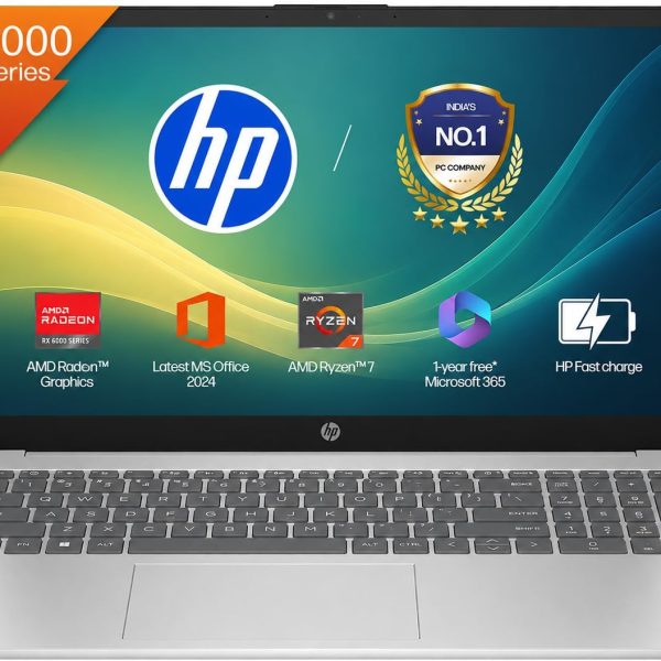 HP 15 Laptop | AMD Ryzen 7 5825U |16GB DDR4 RAM | 512GB SSD |15.6" (39.6 cm) FHD Display |AMD Radeon Graphics| Backlit KB | FHD Camera| Win 11| MS Office 2024 + M365*(1-Yr) | Silver |1.59kg |fc0533AU