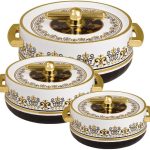Selvel Elegance Royal Inner Steel Casserole Set of 3 (1700ml, 1200ml, 600ml) | Insulated Hot Pot | BPA Free | Keeps Food Hot & Fresh for upto 6 Hours | Royal Coral Black