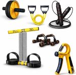 PRO365 6-in-1 Home Fitness Equipment Kit | Ab Roller Wheel, Resistance Band, Jump Rope, Push Up Bars, Hand Gripper & Chest Expander | Full Body Workout Set for Men & Women (Multicolour)