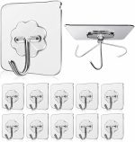 JIALTO Adhesive Hooks, Heavy Duty 5 kg Wall Hooks, Nail-Free Reusable Stainless Steel Sticky Hangers for Multipurpose Kitchen, Bathroom & Home (10 Pcs)