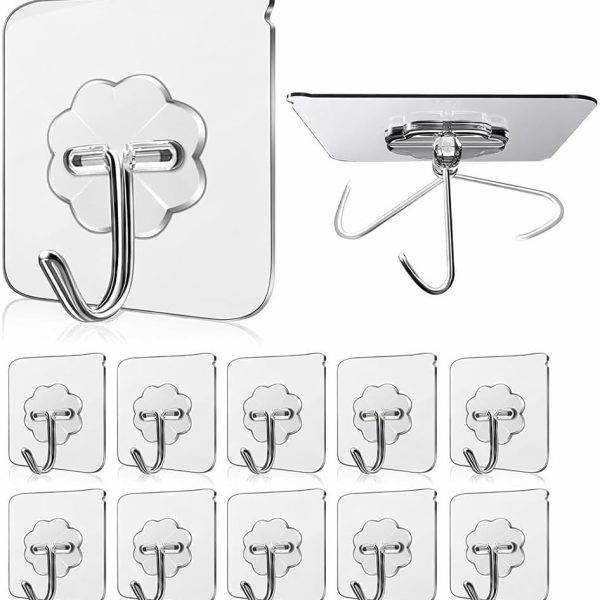 JIALTO Adhesive Hooks, Heavy Duty 5 kg Wall Hooks, Nail-Free Reusable Stainless Steel Sticky Hangers for Multipurpose Kitchen, Bathroom & Home (10 Pcs)