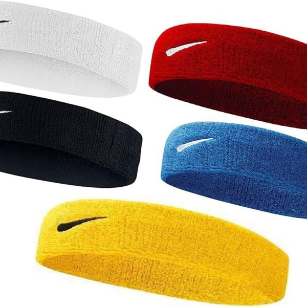 Cotton Headband Sports, Men's women'sGym Workout,Yoga Sweatband-All Sports Wear Headband Fitness Band Unisex (Pack of 5) Red/Yellow/White/Black/Blue