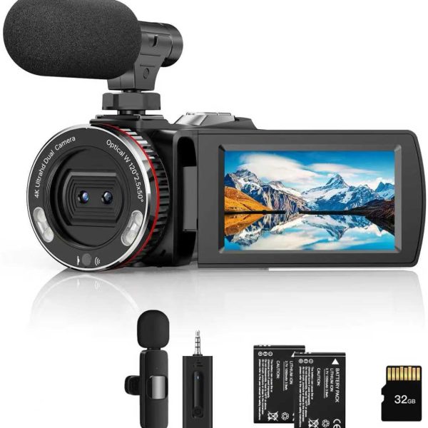 Video Camera Camcorder for YouTube 4K 48MP Dual Lens with Wireless Mic | Video Camera Camcorder for YouTube4K 48MP Dual Lens with Wireless Mic