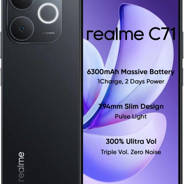 realme C71 4G Smartphone 6GB+128GB,6.745 inch Screen, 90Hz Eye Comfort Display, 6300mAh Battery, 37MP Cameras, Unisoc T7250 Chip, IP54, Obsidian Black