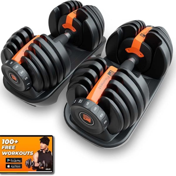Flexnest Adjustable Iron Dumbbells Set, Designed-in-Germany, Easy Weight Adjustment (2.5Kg-24Kg), Home Workout, Gym Exercise Set For Men & Women, 24Kg, Set of 2
