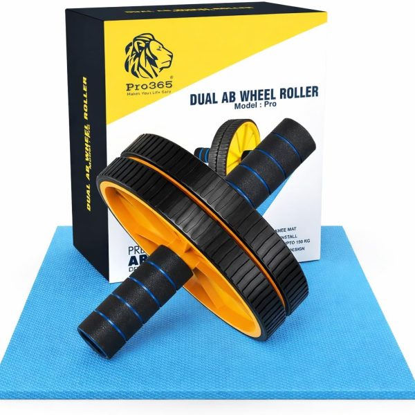 PRO365 Premium Ab Wheel Roller | Heavy Steel Rod | Core Home Workout Equipment 100 Kg | 6MM Knee Mat | Lifetime Brand Warranty