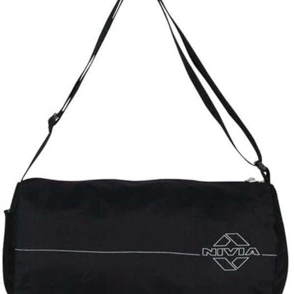 Nivia Basic Polyester Duffle Bag for Men & Women, Side Mesh Pocket, Workout & Training Bag, Suitable for Gym, Fitness, Sports & Travel with Adjustable Shoulder Strap (Black), Capacity-11L