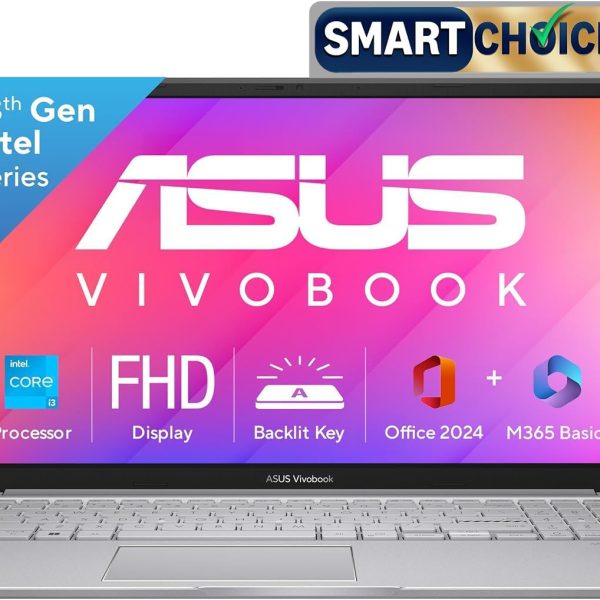 ASUS Vivobook 15, Smartchoice,Intel Core i3 13th Gen 1315U, 12GB RAM, 512GB SSD, FHD 15.6", Windows 11, Office 2024, Cool Silver, 1.7Kg, X1504VA-BQ331WS, Intel UHD iGPU, Thin & Light, 42Whrs Laptop