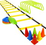 MRT Sports Fitness Combo - 6 INCH 6 Pieces Speed Hurdle, 6 Pieces Stacking Cones, 10 Pc Multicolour Space Markers and 1 Pc Agility Ladder th 10 Rungs Multicolour Hurdles 6 inch Pack of 6