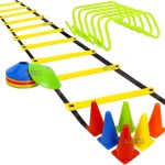 MRT Sports Fitness Combo - 6 INCH 6 Pieces Speed Hurdle, 6 Pieces Stacking Cones, 10 Pc Multicolour Space Markers and 1 Pc Agility Ladder th 10 Rungs Multicolour Hurdles 6 inch Pack of 6