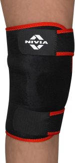 Nivia Adjustable Knee Support for Men & Women, Comfortable Compression Sleeve with Velcro Strap, Ideal for Sports, Gym, Running, Fitness & Joint Protection, Black/Red (Single Piece)