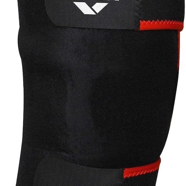 Nivia Adjustable Knee Support for Men & Women, Comfortable Compression Sleeve with Velcro Strap, Ideal for Sports, Gym, Running, Fitness & Joint Protection, Black/Red (Single Piece)