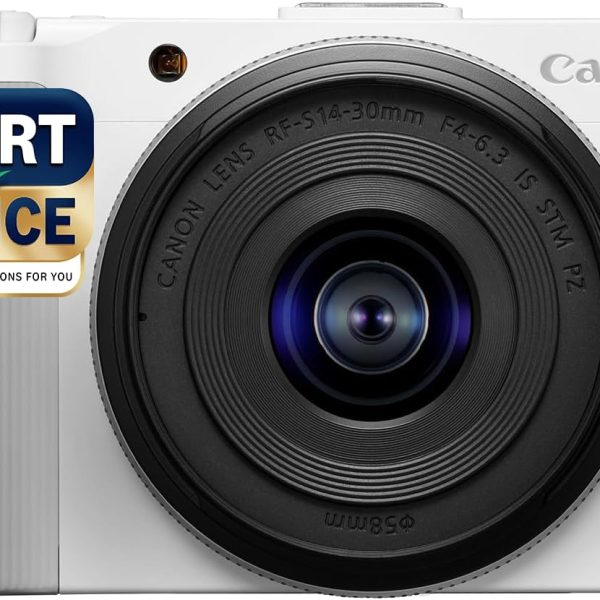 Canon EOS R50 V Smartchoice Mirrorless Camera Kit with RF-S14-30mm F4-6.3 is STM PZ Lens – White | 24.2 MP APS-C Sensor, 4K Video, Compact Design