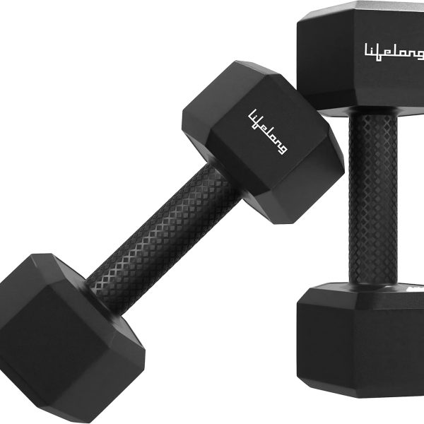 Lifelong PVC Hex Fixed Dumbbells Pack of 2 (1kg*2) Black Color for Home Gym Equipment Fitness Barbell|Gym Exercise|Home Workout, Gym | Weights for Men & Women (6 Months Warranty)