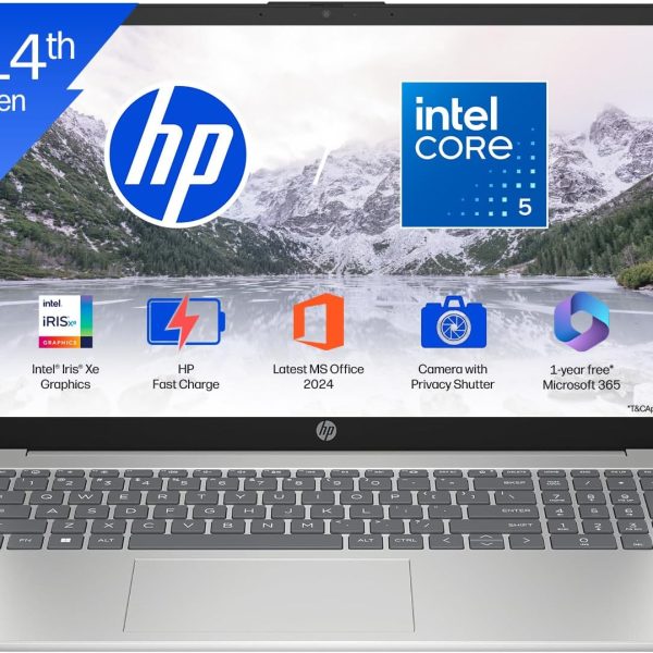 HP 15 (i5 14th Gen), Intel Core 5, 16GB RAM (Upgradeable), 512GB SSD, FHD, Anti-Glare, 15.6''/39.6cm, Win11, M365 Basic(1yr), Office24, Silver,1.59kg, fd0682tu, FHD Camera w/Shutter, Backlit Laptop