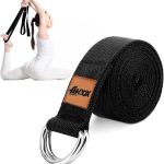 FitBox Sports Yoga Belt for Men and Women - Yoga Strap for Stretching with Extra Safe Adjustable D-Ring Buckle Strap for Stretching, Yoga, Pilates, Physical Therapy & Fitness - Black
