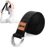 FitBox Sports Yoga Belt for Men and Women - Yoga Strap for Stretching with Extra Safe Adjustable D-Ring Buckle Strap for Stretching, Yoga, Pilates, Physical Therapy & Fitness - Black