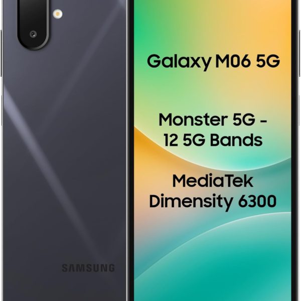 Samsung Galaxy M06 5G Mobile (Blazing Black, 4GB RAM, 128GB Storage) | MediaTek Dimensity 6300 | AnTuTu 623K+ | 12 5G Bands | 25W Fast Charging | 4 Gen OS Upgrades | 50MP Camera | Without Charger