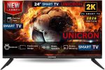 UNICRON 24”INCH Frameless HD Ready Android Smart LED TV | WiFi Enabled | Built-in Apps Compatible (YouTube, Netflix, Prime Video) | HDMI, USB Connectivity | Slim & Stylish