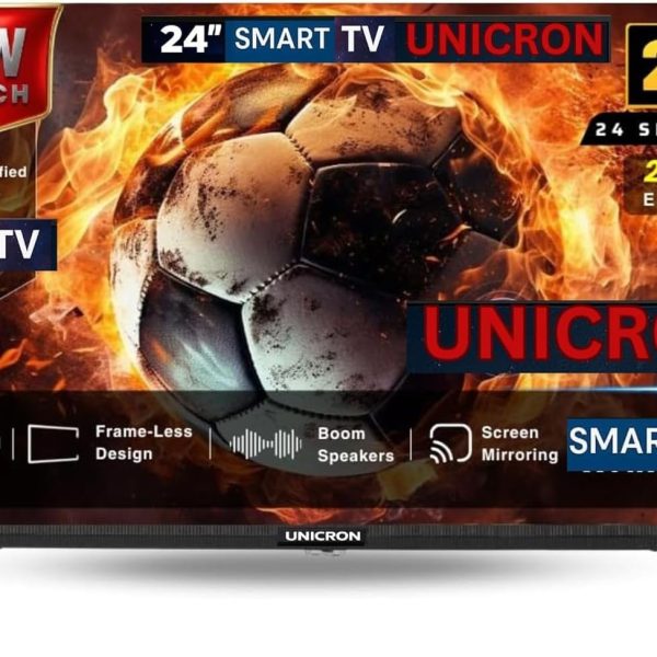 UNICRON 24”INCH Frameless HD Ready Android Smart LED TV | WiFi Enabled | Built-in Apps Compatible (YouTube, Netflix, Prime Video) | HDMI, USB Connectivity | Slim & Stylish