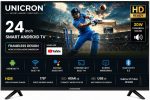 UNICRON 24 Inch HD Ready Smart LED TV, Android Smart TV with Wi-Fi, HDR, Screen Mirroring, 30W Speakers, Frameless Display, 2 HDMI, 1 USB, Black
