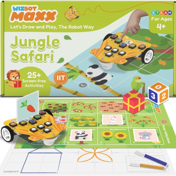 Maxx Jungle Safari Screen-Free Robot Toy Kit for Kids 4-5 Years with 25+ Activities | Play Games and Draw with Robot | STEM Learning | Birthday Gift for Boys & Girls