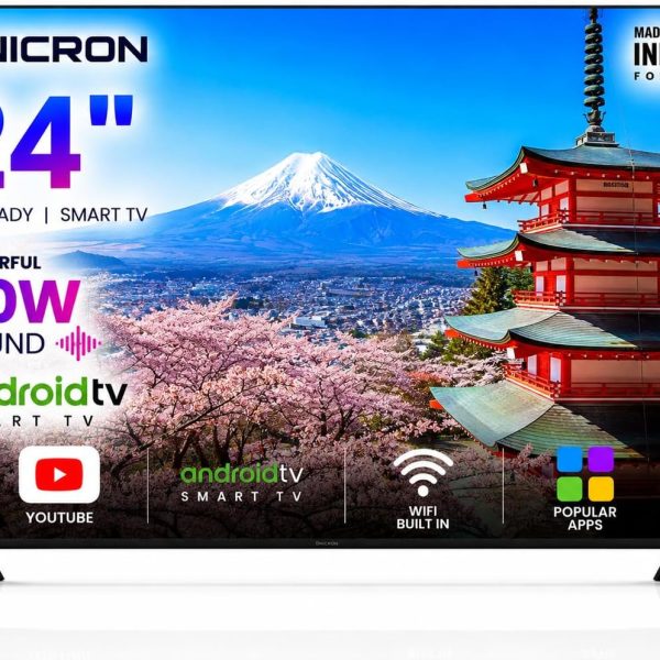 UNICRON TE 24” INCH HD Ready Android Smart LED TV, WiFi Enabled, 30W Sound Speaker, Built-in Apps Compatible (YouTube, Netflix, Prime Video), Mobile Screencast