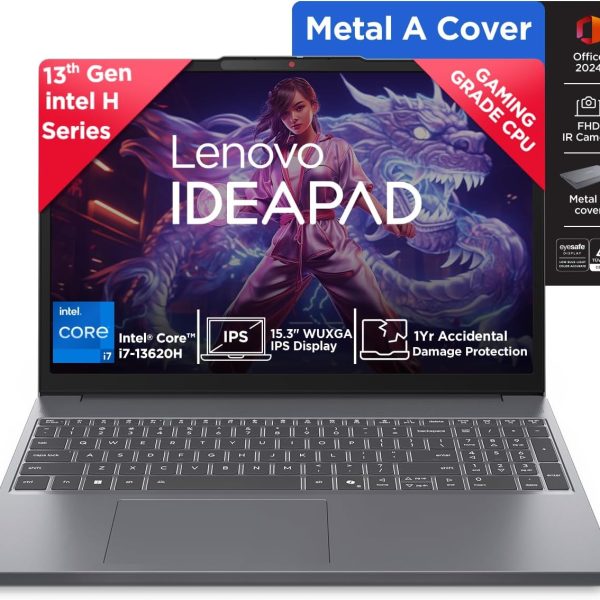 Lenovo IdeaPad Slim 3 13th Gen Intel Core i7 13620H, 16GB RAM, 512GB SSD, WUXGA IPS, 15.3"/38.8cm, Win 11, Office 2024, Top Metal Cover Grey, 1.6Kg, 83K100CJIN/S1IN, Backlit KB, Laptop