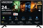 UNICRON 24 inch smart tv Android Frameless HD LED TV | WiFi Enabled | Built-in Apps Compatible (YouTube, Netflix, Prime Video) | HDMI, USB Connectivity | Screenmirror | Slim & Stylish |