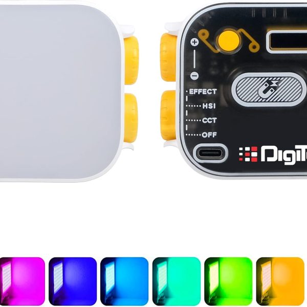DIGITEK® (LED-D10W RGB) 10W Portable Multi Color Mini LED Video Light with 3 Color Modes, 360° Rotation, Magnetic Absorption, 2500-9000K Color Temperature, 2Hrs Battery Life, Camera & Tripod Mountable