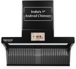 Beyond Appliances Orion 90cm Auto Clean Kitchen Chimney | 1600 CMH Suction | Filterless | Smart Touchscreen Display & Speaker | Baffle Plates | Touch Control | Black Finish.