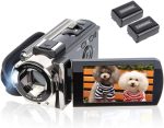 kicteck Video Camera Camcorder Digital YouTube Vlogging Camera Recorder kicteck Full HD 1080P 15FPS 24MP 3.0 Inch 270 Degree Rotation LCD 16X Digital Zoom Camcorder with 2 Batteries(604s) Black