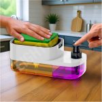 SWAPKART ABS Plastic 3 in 1 Soap Pump Dispenser Dish Soap Liquid Dispenser Sponge Holder Dish Soap Dispenser for Kitchen Sink Countertop Kitchen Bathroom (Multi-Color,Pack of 1)