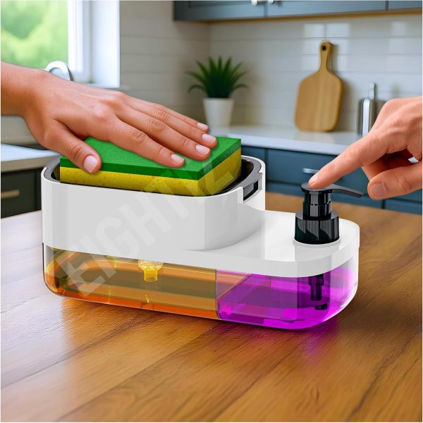 SWAPKART ABS Plastic 3 in 1 Soap Pump Dispenser Dish Soap Liquid Dispenser Sponge Holder Dish Soap Dispenser for Kitchen Sink Countertop Kitchen Bathroom (Multi-Color,Pack of 1)