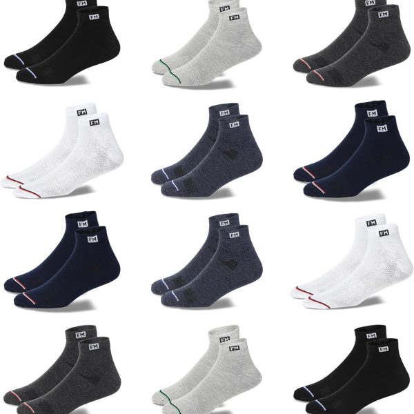 Fitness Mantra® 12 Pairs Sports Ankle Cotton Socks | Free Size| Breathable| Daily Use| Multicolor| 12 Pairs|