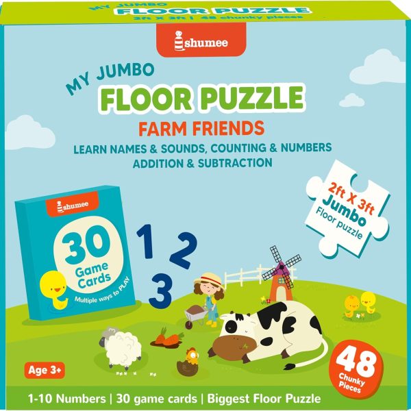 Shumee Educational Farm Floor Puzzle Mats |48 Piece Talent Puzzle Set | 30 Activity Cards 8 Games | Animal Toys for Kids Age 4+ | Cognitive Learning Hand Eye Coordination | Creative Colorful Play Gift